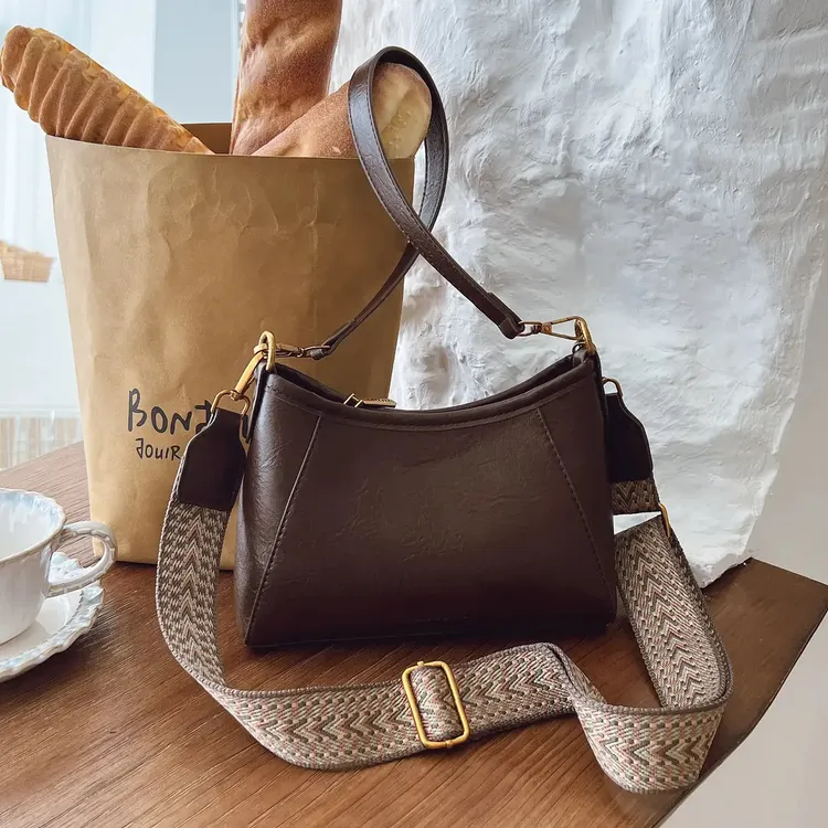 复古洋气百搭手提款车缝线休闲风双根托特包斜挎包简约风耐磨防刮