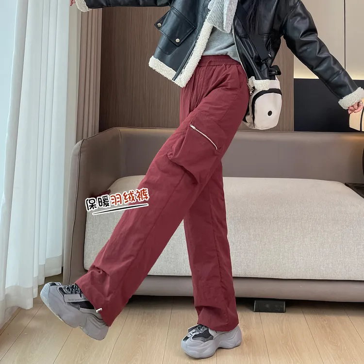 红色阔腿工装羽绒裤女外穿2025冬季新款90白鸭绒防寒保暖加厚棉裤