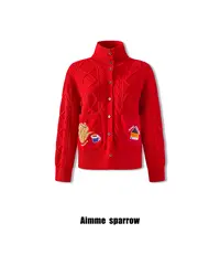 Aimme sparrow25FW红色茶杯刺绣高领针织外套