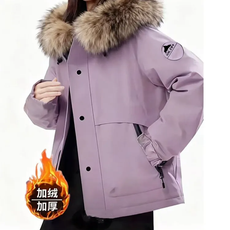 【小火炉大毛领冲锋衣】2025冬季新款连帽中长显瘦巨厚百搭外套126