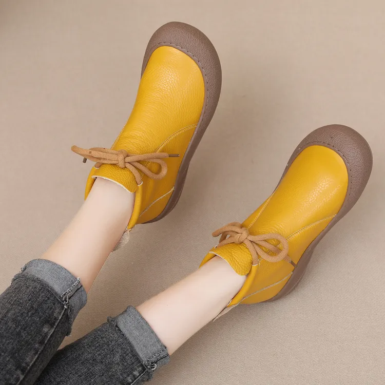 2025头层牛皮新款时尚女鞋圆头软皮软底舒适百搭平底防滑女鞋子