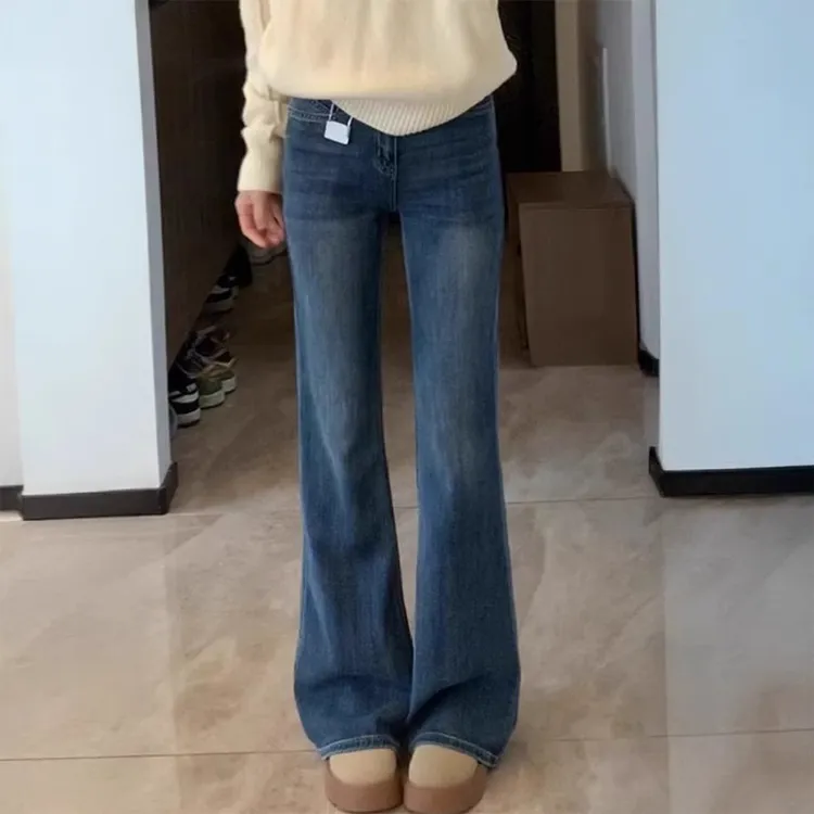 梨形身材深蓝色微喇牛仔裤女春季高腰藏肉遮胯高级质感弹力喇叭裤