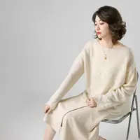 【100%纯山羊绒】气质时尚长袖绣花针织女士圆领宽松显瘦百搭慵懒风