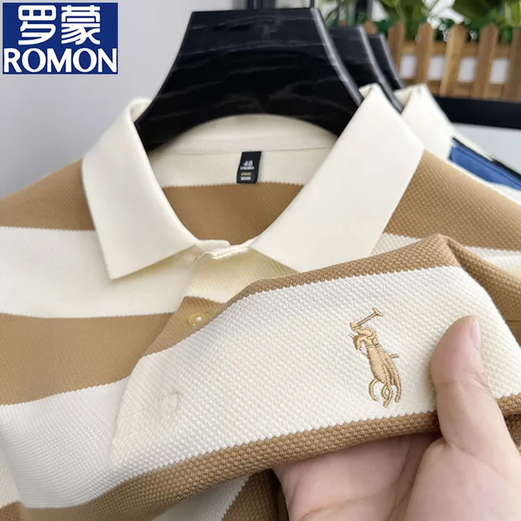 罗蒙保罗POLO衫短袖男款夏季休闲刺绣条纹翻领上衣品牌薄款T恤男