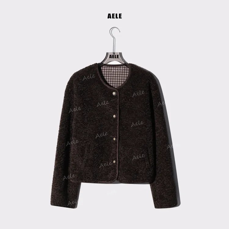 AELE【木扣泰迪】秋冬复古宽松圆领毛呢颗粒绒短外套 R855 3257 AD