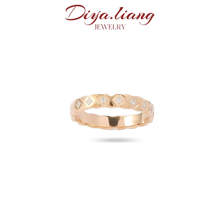 925银戒指 梁雅帝新品【小香风几何菱格双色戒】经典气质纯银戒指