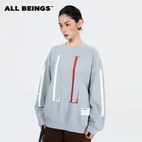 ALL BEINGS25年秋冬设计师新款圆领百搭花灰色字母印花套头卫衣女