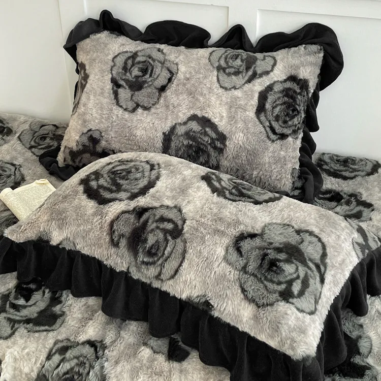 加厚兔毛绒枕套花边枕头套单人加厚单只一对装保暖牛奶绒枕芯皮套