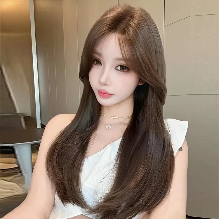 假发女长发仿真发夏天中分自然全头套蕾丝层次内扣冷棕色假发套