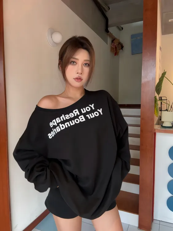 【双排字母811】宽松露肩大版圆领秋款卫衣潮流百搭oversize韩版