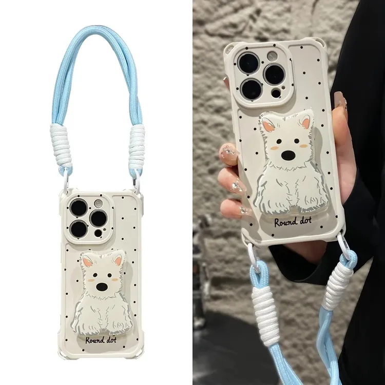 可爱小狗支架适用苹果手机壳华为OPPOvivo小米带挂绳防摔网红新款
