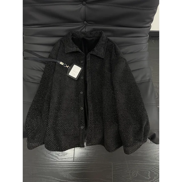 小香风斑马纹衬衫男款秋冬季加绒加厚美式复古外套长袖情侣装衬衣