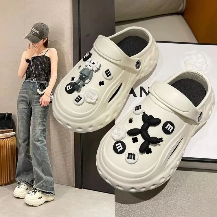 洞洞鞋女夏季网红潮流2025新款户外穿增高软底沙滩包头两穿凉拖鞋