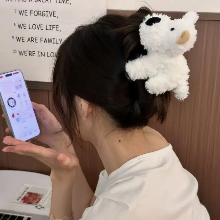 【吐司】杨幂同款西高地小狗发夹马尾发饰毛绒感可爱少女发夹