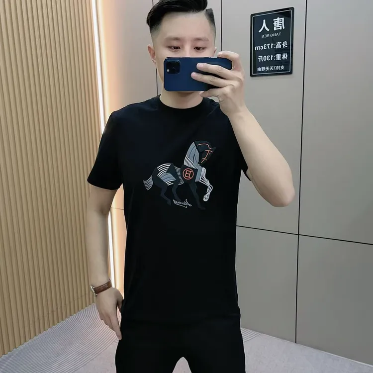 【唐人服饰】2025春夏季男士短袖时尚百搭舒适透气休闲欧货T恤35033