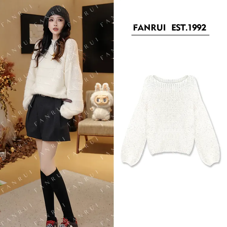 FANRUI/泛芮 「芝士奶」羊毛针织细闪珠片时髦富家千金毛衣B18765