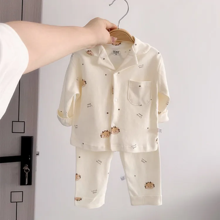 A类男童女童纯棉宝宝翻领家居服套装儿童四季款无骨睡衣分体套装