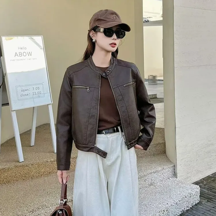 皮衣外套港风2025秋季新款复古机车服小个子短款宽松时尚皮夹克