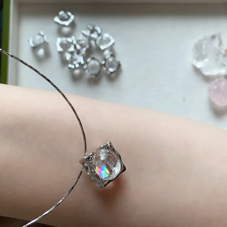 合金手链 【秋兮饰品】爆彩白水球可转动简约潮酷女手串项链手链