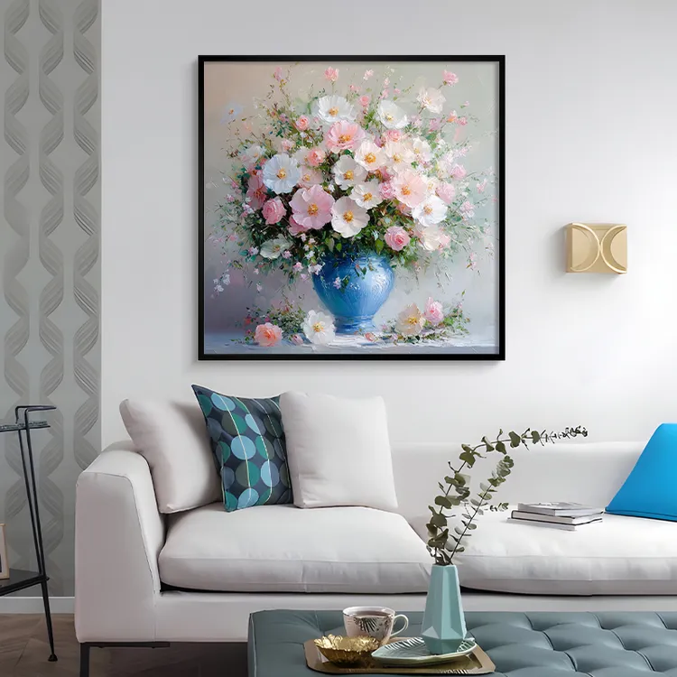 【盈浩】高级感手工肌理油画艺境花瓶客厅沙发背景墙花卉手绘装饰画