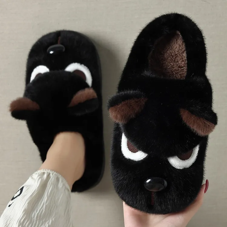 猫力卡通小狗棉拖鞋男款冬新款室内家居厚底防滑保暖卡通亲子棉拖