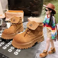 磨砂真皮女童马丁靴2025秋季新款中大童时尚炸街潮流单靴小黄靴子
