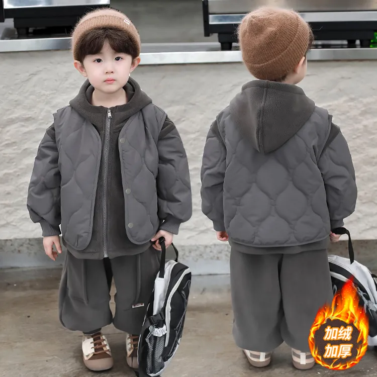 「童熙家」男童秋冬款2024新款儿童马甲三件套洋气宝宝冬装加厚保暖