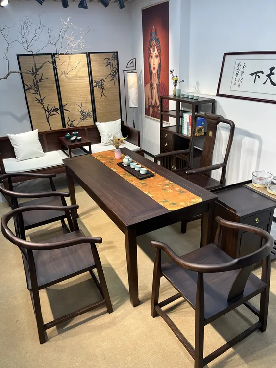 金秋檀马蹄桌复古茶桌茶台家用新中式书桌简约中国风茶台茶艺桌