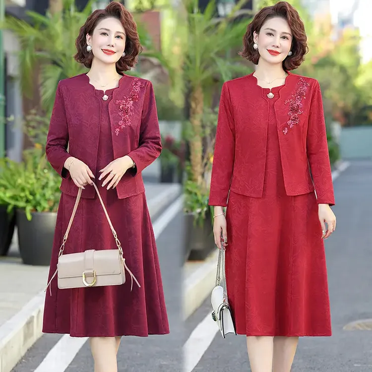 2025年新款喜婆婆婚宴装两件套结婚礼服妈妈喜服红色套装裙子衣女