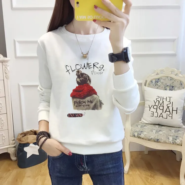 洋气减龄白色卫衣女士圆领春秋薄款2025新款时尚上衣秋衣外穿女装