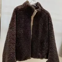 双面穿巧克力色立领进口芭莎羊毛保暖外套