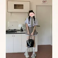 w00803条纹学院风领带腰带半裙套装（收到皱需要熨烫）