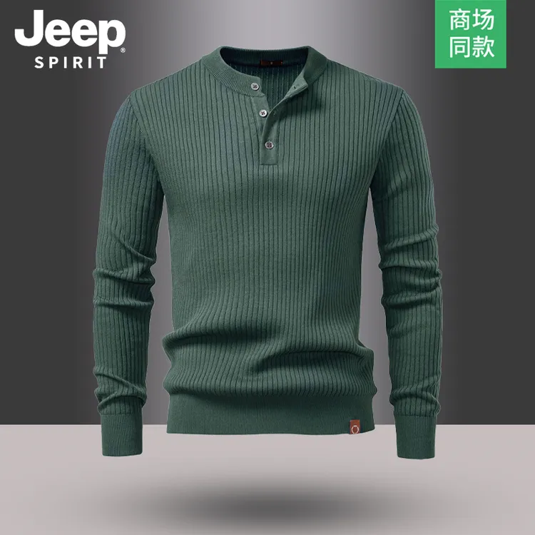 Jeepspirit吉普春秋新款亨利领长袖针织衫毛衣男士美式休闲T恤男