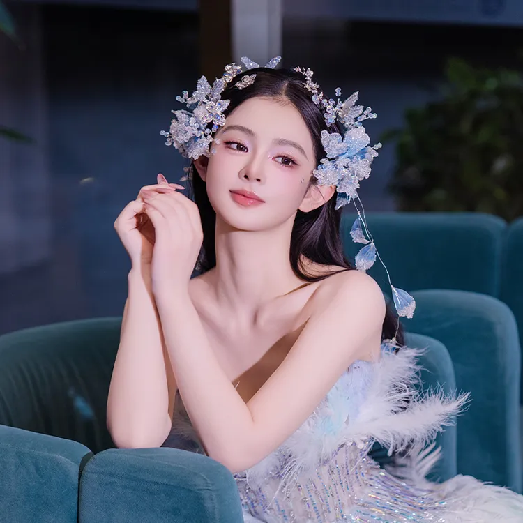 合金婚庆饰品 新娘灵动渐变蓝色爆款超仙人鱼唯美结婚发饰G0275T