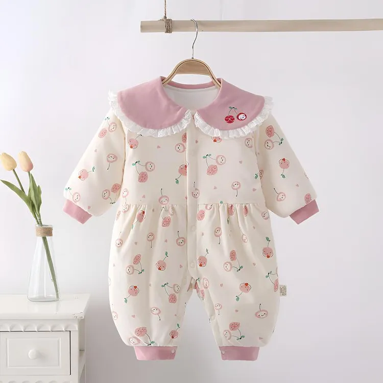 萌宝才子春秋冬款新生儿衣服纯棉加厚保暖连体衣女宝宝棉衣外出服