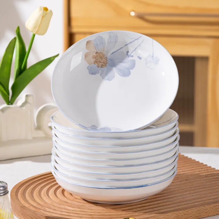 10个装 凝香6.5英寸餐盘家用陶瓷餐具网红餐具饭碗  高温釉下彩