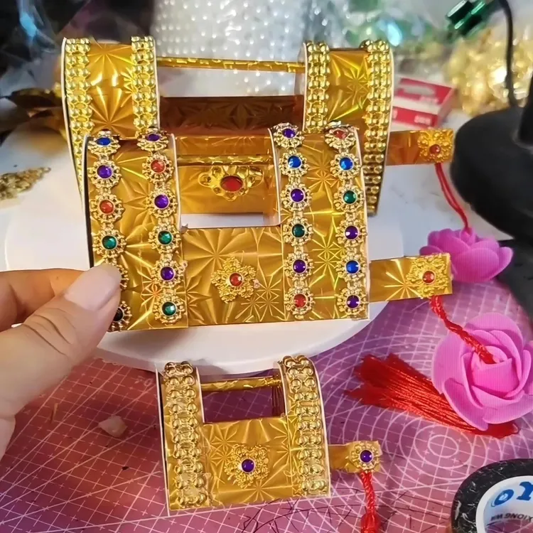 手工金锁纸锁银锁金库银库百宝箱锁子老式纸锁折纸装饰品