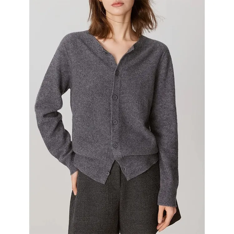 灰色针织衫开衫外套女春季薄款法式宽松短款正肩上衣外穿空调衫夏