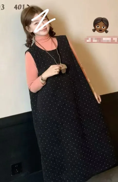 2025秋冬新款减龄韩系宽松学院风纯色内搭+波点吊带套装459608