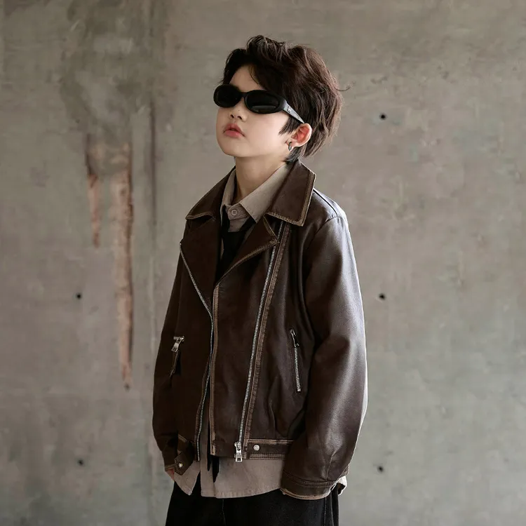童装男童皮衣外套春秋款2025新款机车服男孩痞帅儿童秋装皮夹克潮
