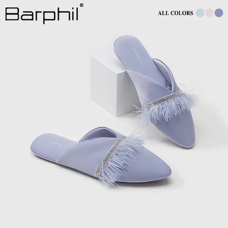 Barphil拖鞋室内家居2025春季新款软底静音晨袍仙女风毛毛包头拖
