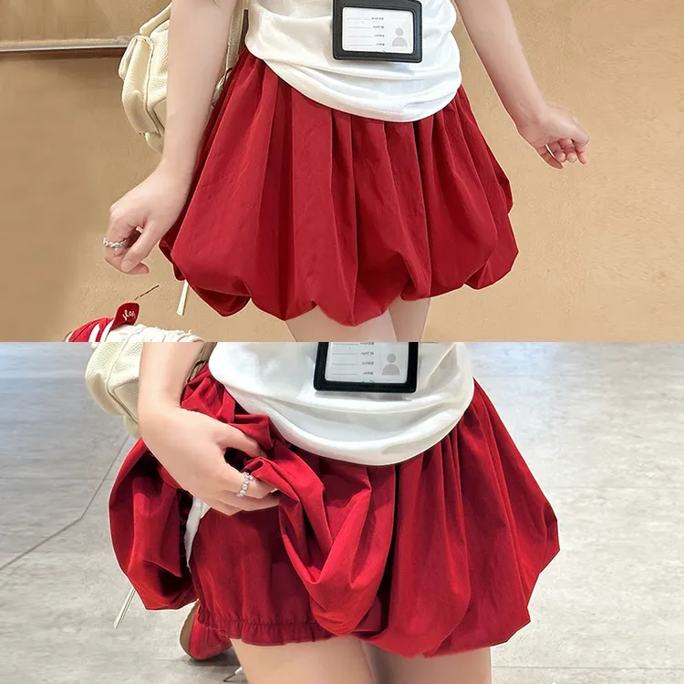 慵懒风冰丝花苞裙裤女夏2025薄款高腰防走光休闲宽松a字韩版短群