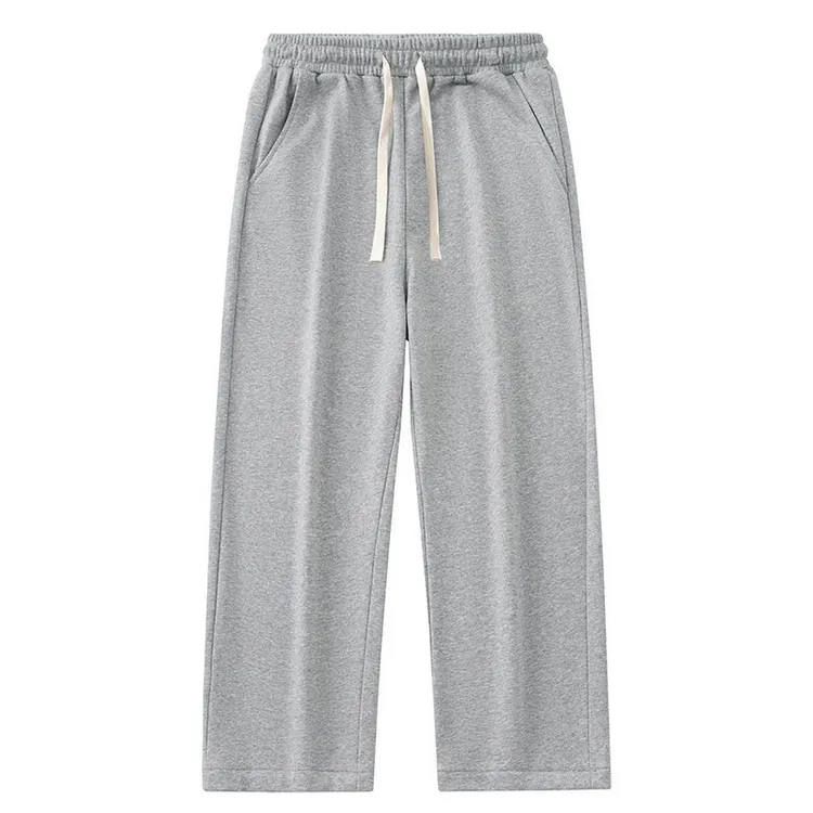 灰色重磅卫裤男士夏季宽松休闲百搭阔腿运动裤美式潮牌直筒长裤子