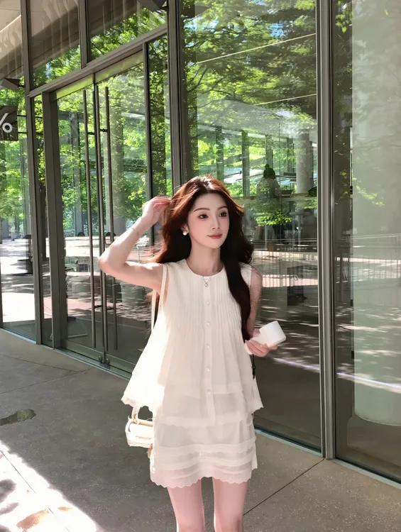 财阀千金女装夏装套装2025新款爆款韩系ins百褶无袖上衣半身短裙