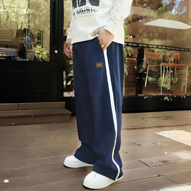 徐天霸大码潮牌品质立体暗纹显瘦垂感直筒运动裤阔腿抽绳休闲卫裤