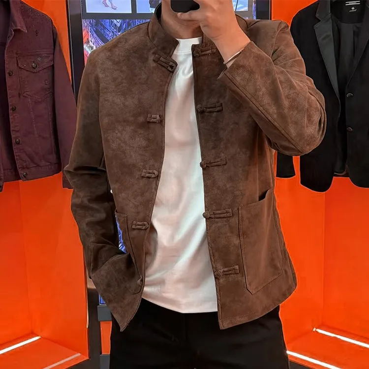 男士立领新中式夹克秋冬新款时尚高级感盘扣上衣国风复古唐装外套