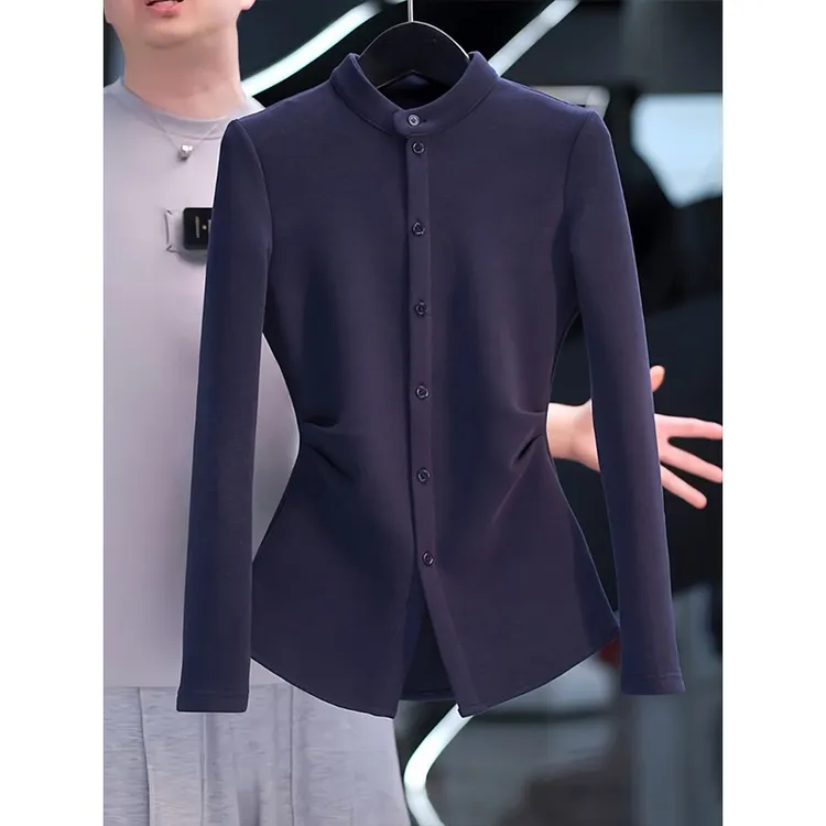 高级感捏褶收腰显瘦长袖t恤女秋冬新款时尚休闲修身打底上衣9550