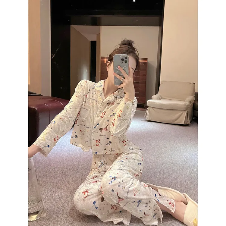 法式高级感日系睡衣女春秋冬季2025新款金丝绒家居服长袖长裤套装