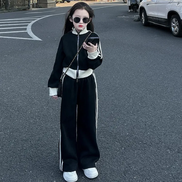女童春秋款洋气套装2025新款中大童春装韩版立领外套休闲裤两件套