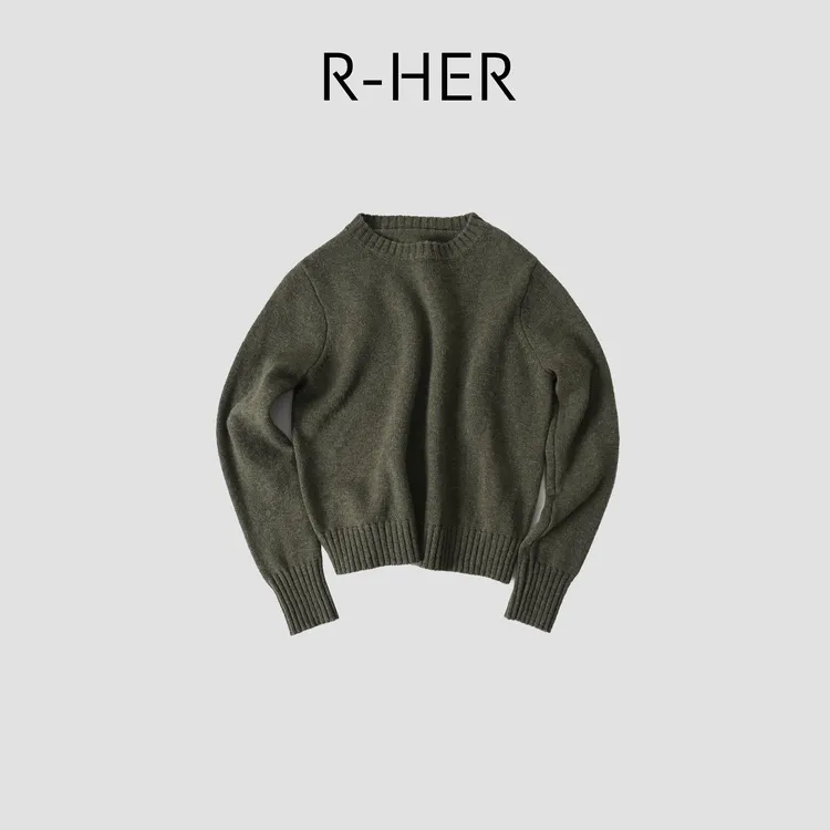 R-HER“海苔波纹”纯色休闲法式极简风绵羊毛森系圆领针织RW5NC2095